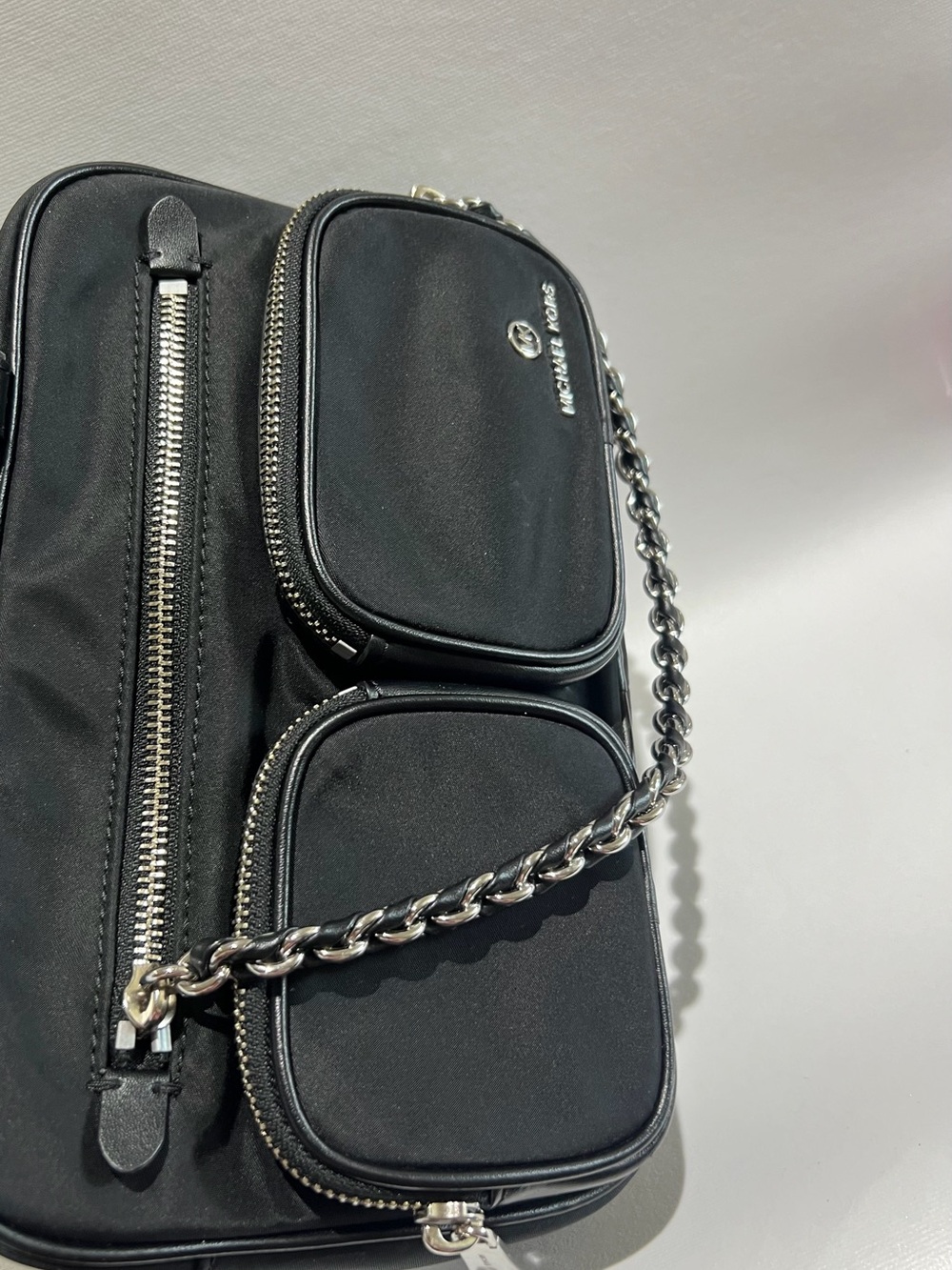 Michael Kors Black Nylon Dual-Pocket Crossbody Satchel with Chain Strap - Picture 6 of 8